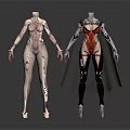 Futuristic Female Characters With Cybernetic Biomechanical Armor And Black Cloak Design