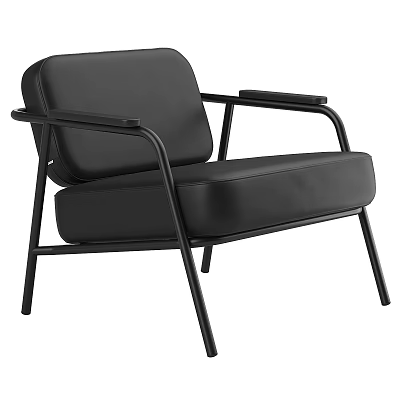 Modern Black Leather Single Chair With Metal Frame And Armrest Design 3d model