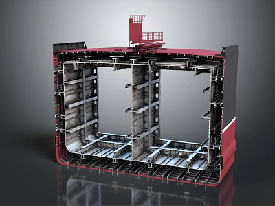 Building Construction Frame Section View With Red Exterior And Multi Level Metal Supports 3d model