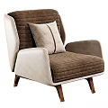 Modern Leisure Chair With Brown Striped Fabric Beige Upholstery Accent Pillow And Wooden Legs