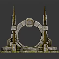 Decorative Stone Scene Component With Symmetrical Arch Pillars And Textured Circular Base 3d model