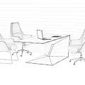 Modern White Office Desk With Laptop Tablet And Stylish Yellow Green Chairs