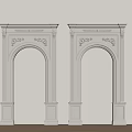Double White Classical Carved Door Arches With Decorative Details On White Wall And Wooden Floor