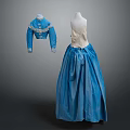 Vintage Blue Blouse And Full Skirt With White Top Displayed On Mannequin