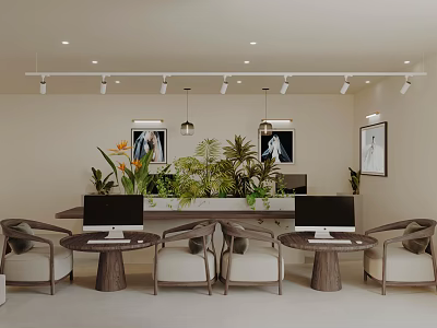 Wedding Dress Shop Interior With Computers Plants And Chairs 3d model