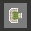 Modern Sports Stadium Architectural Design With Green Football Field Red Seats And White Roof Structure