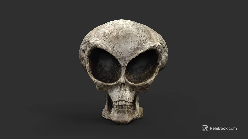 Alien Skull Sculpture With Large Eye Sockets And Weathered Ancient Texture 3d model 