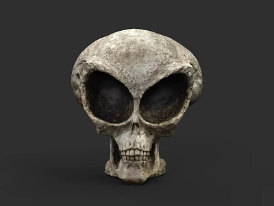 Alien Skull Sculpture With Large Eye Sockets And Weathered Ancient Texture 3d model