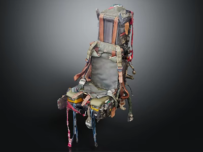 Unique Handmade Creative Chair With Mixed Fabric Straps And Colorful Artistic Details 3d model
