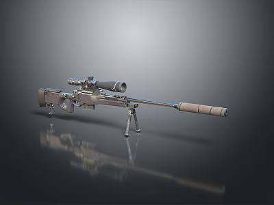 High Precision Sniper Rifle With Optical Scope Tripod Stand And Metallic Long Barrel 3d model