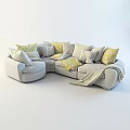 Gray Sectional Sofa with Yellow and White Geometric Pattern Pillows and Cozy Throw Blanket 3d model