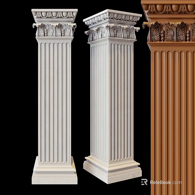 Architectural Columns With Classical Design Fluted Details And Color Variations 3d model 