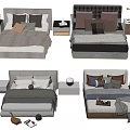 Stylish Double Beds Interior Design With Nightstands Pillows And Bed Sheets Decor 3d model