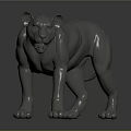 Gray Lion Sculpture Standing with Open Mouth and Detailed Muscles on Dark Glossy Background