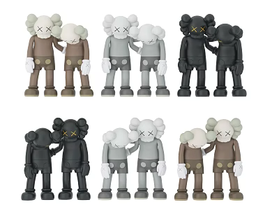 Kaws Style Collectible Hugging Dolls in Brown Gray Black with XX Eyes Design 3d model