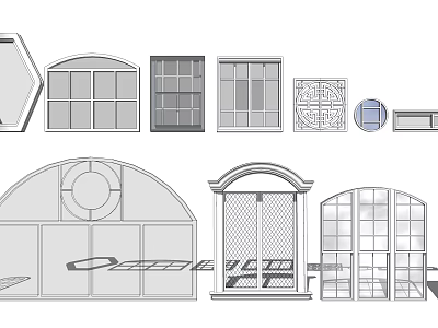 Architectural Window And Door Design Sketches With Various Shapes And Grilles 3d model