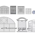 Architectural Window And Door Design Sketches With Various Shapes And Grilles