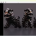 Traditional Black Lion Statues With Ornate Patterns And Gold Accents Three Decorative Figurines