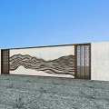 Modern Landscape Wall Design With Wavy Patterns Wooden Frames And Stone Surface 3d model