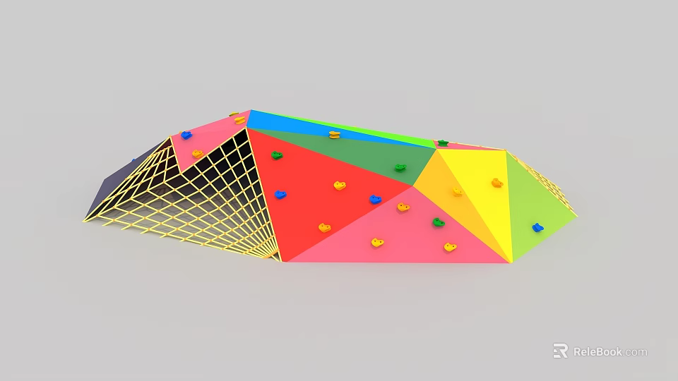 Colorful Climbing Playground Equipment With Multicolored Panels Grips And Grid Frame Support 3d model 