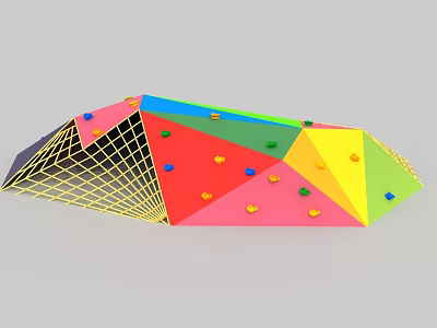 Colorful Climbing Playground Equipment With Multicolored Panels Grips And Grid Frame Support 3d model