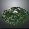 Detailed Realistic Natural Terrain Model With Green Mountains Rivers And Lush Vegetation