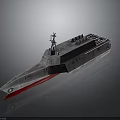Water Vessel with Silver Gray Hull Red Bottom and Top Antenna Weaponry