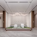 Modern Sales Office Interior Design With Chandelier Water Fountain And Marble Wall