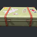 Vintage Green Suitcase With Red Leather Trim Travel Stickers Like I Love NY Plane Sun