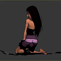 Game and Movie Character In Black Dress With Long Black Hair Kneeling On Gray Mat