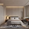 Modern Bedroom Interior Design With Large Bed Light Gray Walls Area Rug And Floor Lamp
