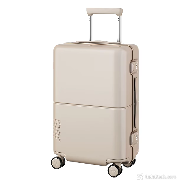 Beige Hard Shell Luggage With Spinner Wheels And Telescopic Handle 3d model 