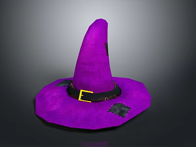 Purple Witch Hat With Black Belt Gold Buckle And Leaf Decorations 3d model