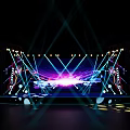 Stage Truss Lighting System With Purple Blue Light Effects And Backdrop