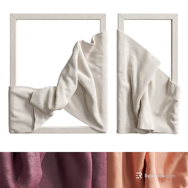 Modern Pleated Fabric Wall Decor With White Frame And Multicolor Linen Panels 3d model 