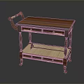 Vintage Wooden Dining Table With Colored Striped Top And Drawer Shelf