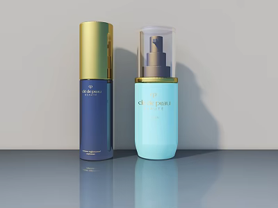 CLEAR SKIN Skincare Bottles With Gold Cap And Transparent Sprayer Design 3d model