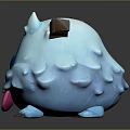 Cute Blue Fluffy Game Movie Character With Brown Horns Big Eyes And Pink Tongue
