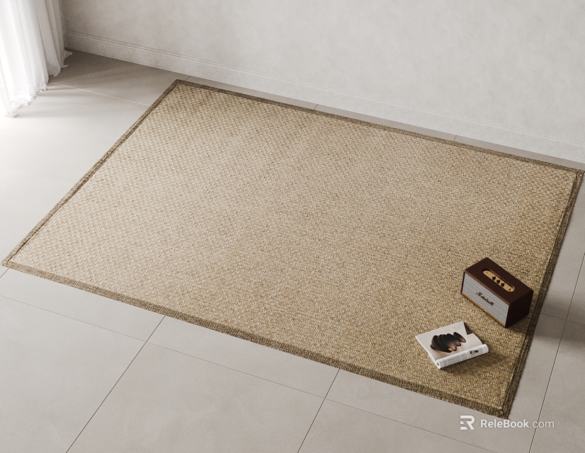 Neutral Square Rug In Minimalist Interior With Decor Items 3d model 