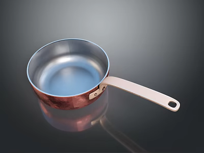Copper Kitchen Pan With White Handle And Shiny Cooking Surface 3d model