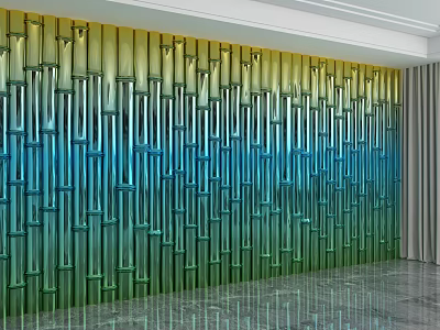 Modern Feature Wall with Vertical Stripes and Gradient Yellow Green Blue Glossy Finish 3d model