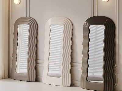 Three Stylish Wavy Edge Mirrors In Different Colors For Modern Interior Decor 3d model