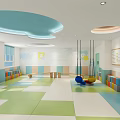 Bright Children's Rehabilitation Center Interior With Colorful Floor Swings And Building Blocks