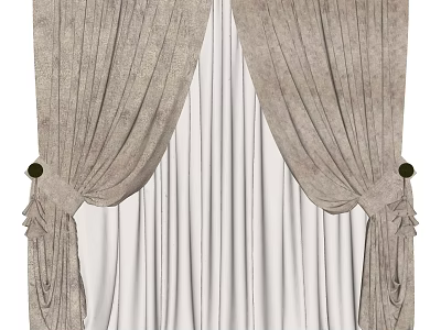 Elegant Layered Textured Curtains With Beige Drapes Tied And White Sheer Panels 3d model