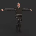 Medieval Game Character Male With Beard Leather Armor Long Sleeve Tunic Boots Standing Arms Outstretched
