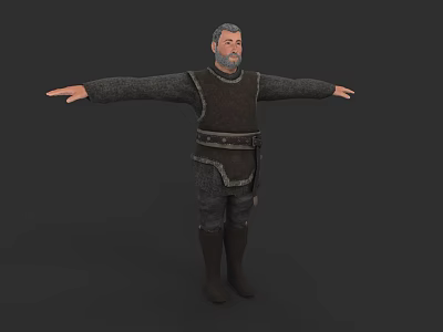 Medieval Game Character Male With Beard Leather Armor Long Sleeve Tunic Boots Standing Arms Outstretched 3d model