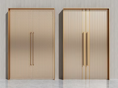 Golden Double Doors Modern Design With Textured Surfaces Diamond Pattern And Vertical Stripes Metal Handles 3d model