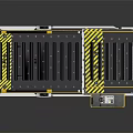 Mechanical Lifting Platform With Yellow Safety Rails And Black Panel Surface