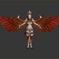 Mythical Phoenix Inspired Creature With Red Wings And Golden Decorations In Humanoid Form