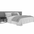 Modern Double Bed Setup With White Sheets Gray Quilt And Multiple Pillows 3d model